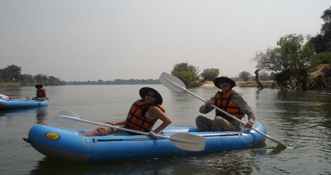 Canoe trip, Chundukwa River Lodge canoe safaris blue inflatable two person