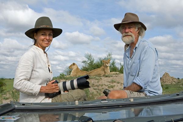 Dereck and Beverly Joubert at Duba Plains Camp, Okavango Delta, Botswana