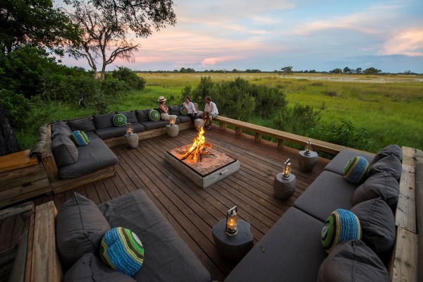 Vumbura Plains bush sundowner outdoor lounge Okavango Delta Botswana wilderness safaris