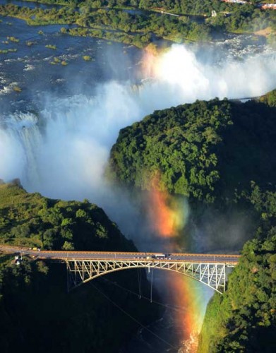 A rainbow over Victoria Falls, Zimbabwe 