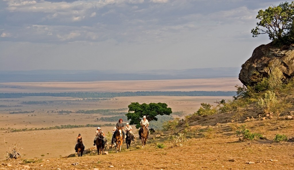 Riders walkiing up Olololo Escarpment, Offbeat Safaris, Kenya