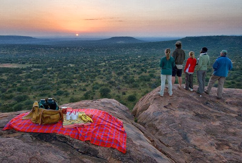 Sunrise breakfast view with a family, Sosian Ranch, Laikipia, Kenya