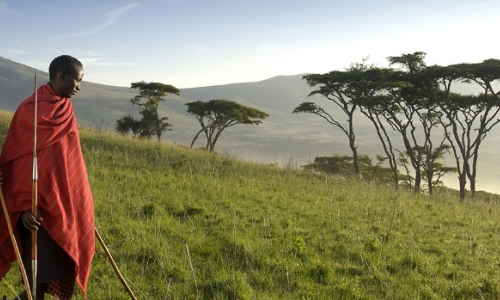 Masai warrior and Ngorongoro Crater