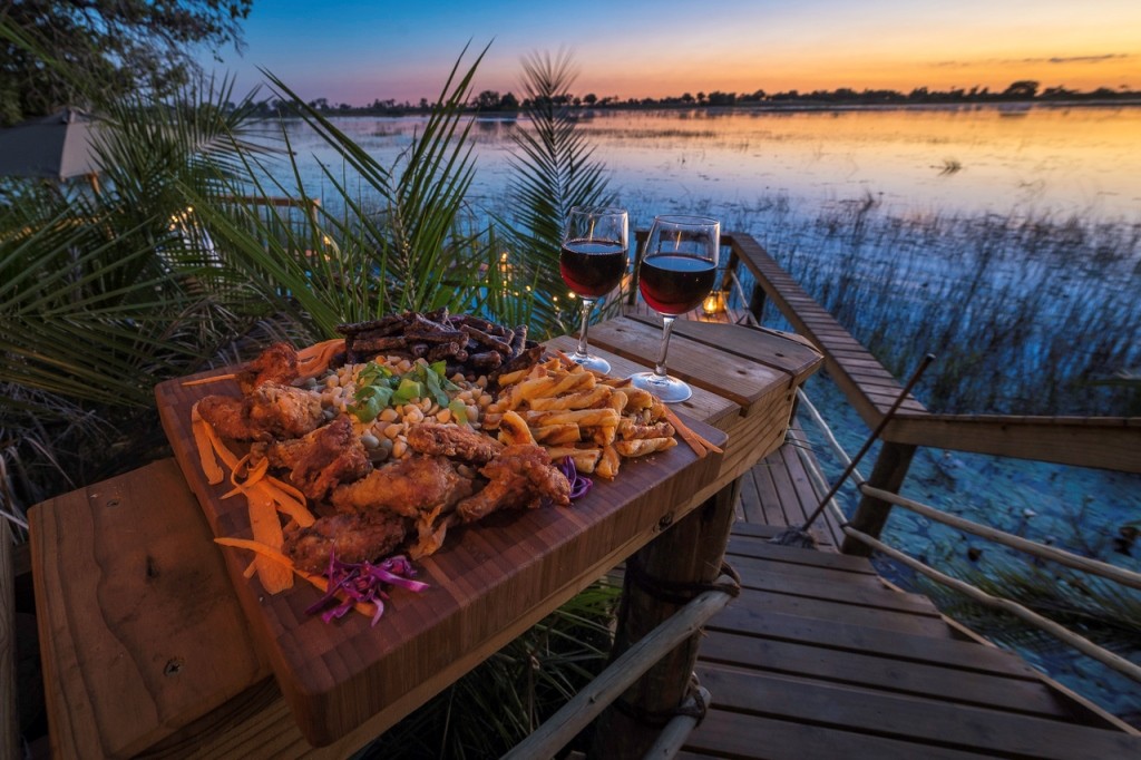 Fried chicken and bbq sausages, Pelo Camp., Okavango Delta, Botswana safari suppers