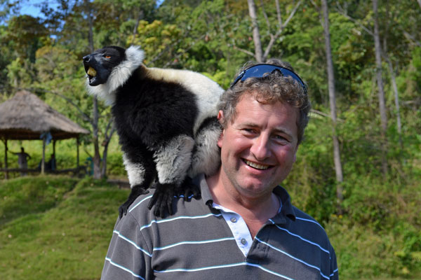 aardvark safaris facts Francis with a lemur in Madagascar
