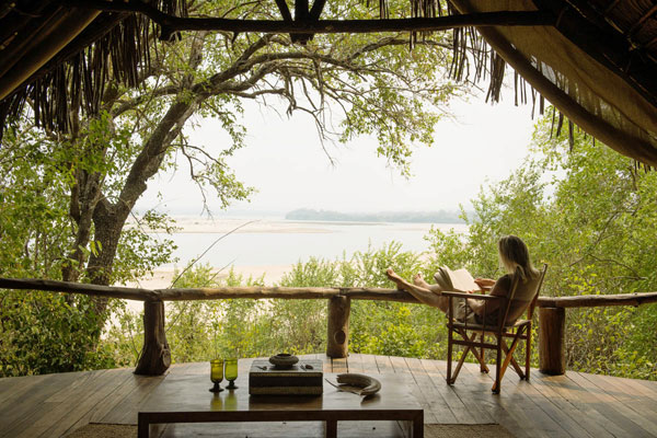 Verandah overlooking the Rufiji River, Sand Rivers, Selous, Tanzania
