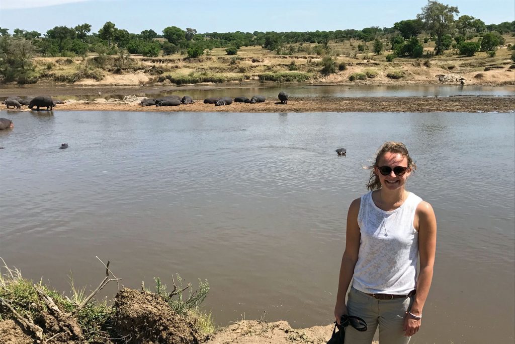 Becky Thomson - Sales Consultant at Aardvark Safaris, viewing hippos Tanzania
