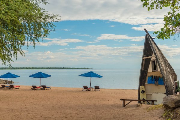 Boat beach bar at Pumalani, Lake Malawi, Malawi Zambia and Malawi