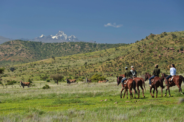 Riding Wild safari with Mount Kenya in the background. 
