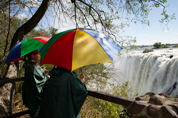Taking cover at Victoria Falls