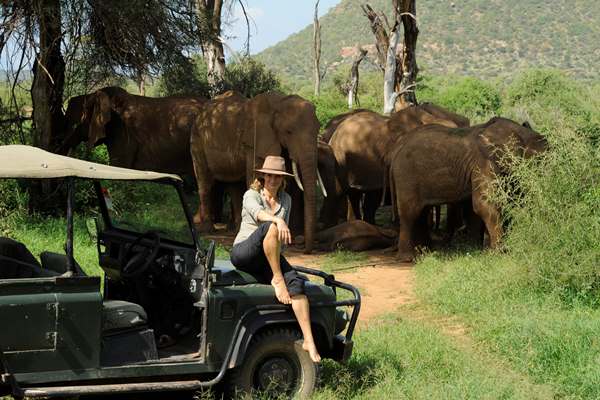 Saba Douglas-Hamilton with elephant herd at Elephant Watch Camp, Kenya