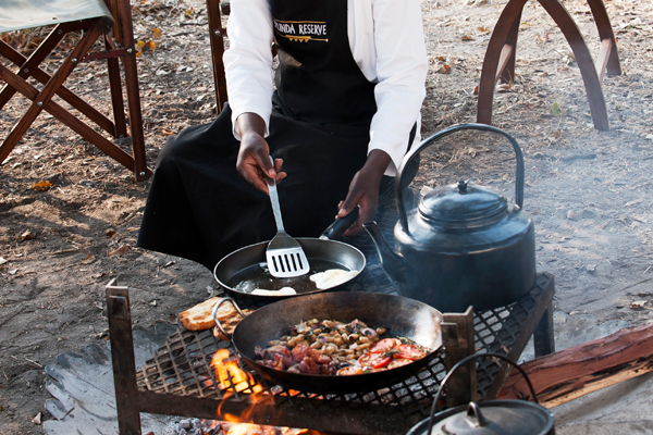 Full English hot breakfast at Selinda Explorers Camp, Great Plains, Botswana