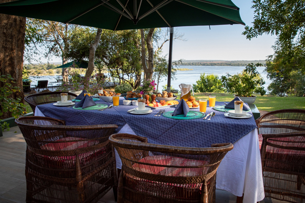Breakfast overlooking the Zambezi at the River Club, safari dining